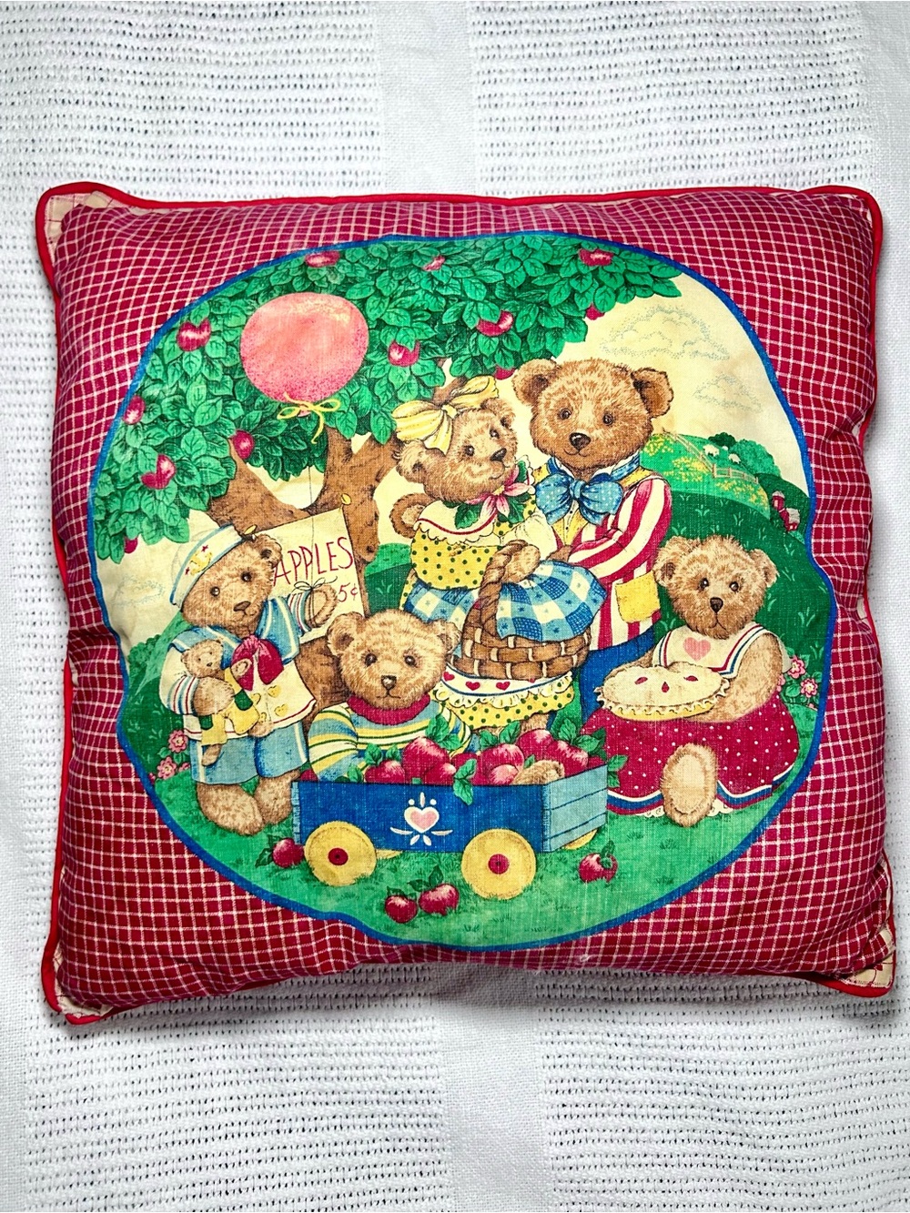 Cranston VIP Teddy Bear ‘School Picnic Throw Accent Pillow Cottagecore Farmhous